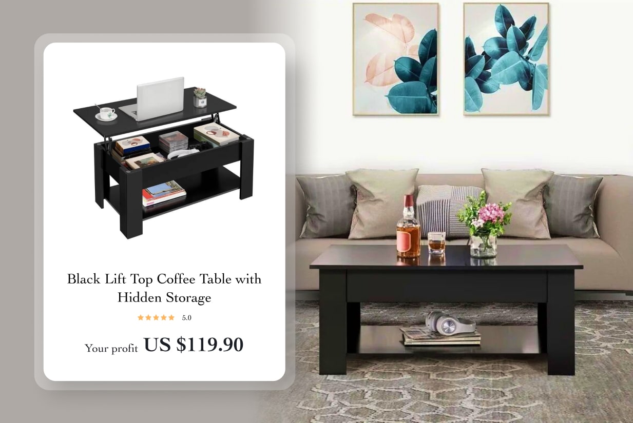 Black Lift Top Coffee Table with Hidden Storage